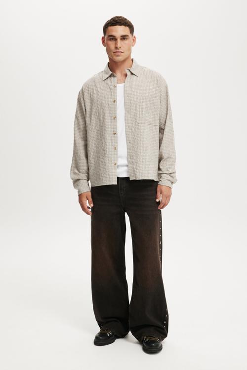 Hudson Long Sleeve Shirt - Stone Micro Check