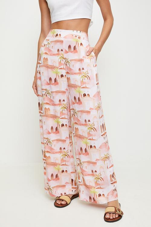Wide Leg Palazzo Pant With Centre Back Secret Zip - Coral