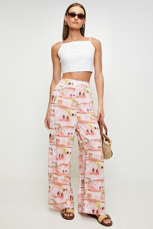 Wide Leg Palazzo Pant With Centre Back Secret Zip - Coral