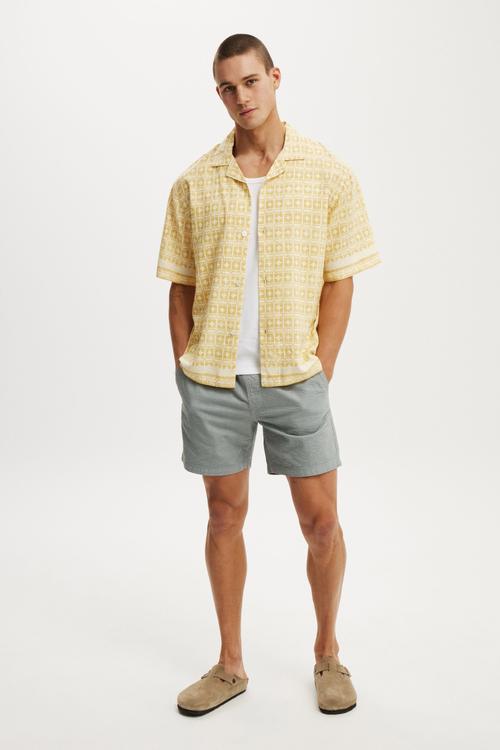 Cabana Short Sleeve Shirt - Yellow Border Tile Print