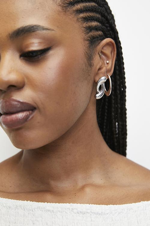 Frannie small oval hoop and drop earrings - silver