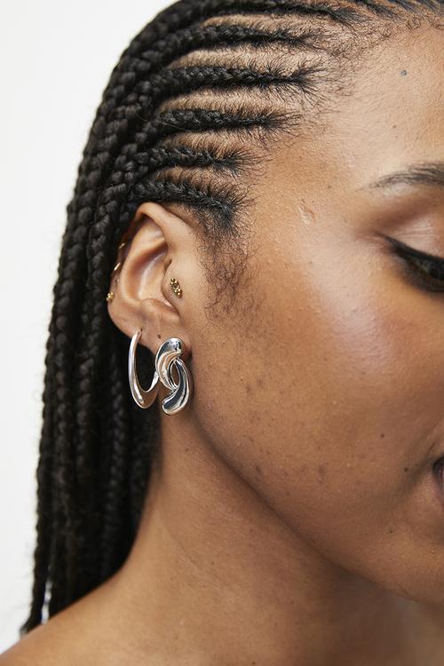 Frannie small oval hoop and drop earrings - silver