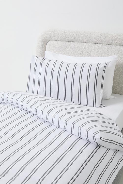 Cotton Blend Terrye Stripe Duvet Set - Black & White 