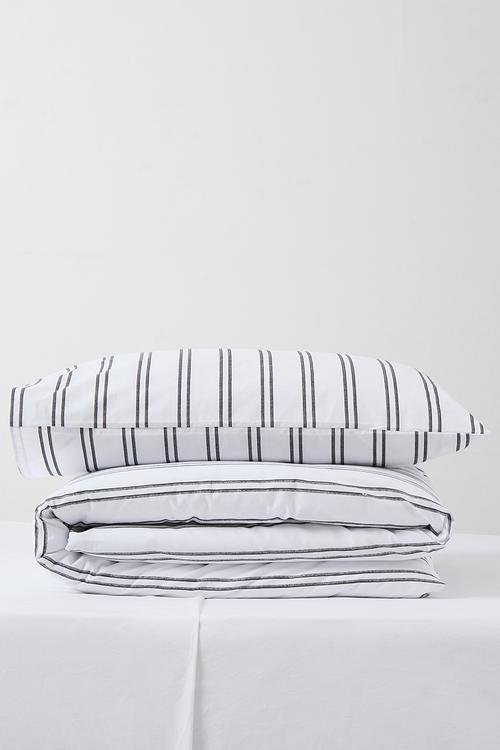 Cotton Blend Terrye Stripe Duvet Set - Black & White 