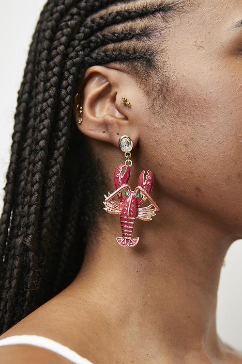 Damla lobster studded earrings - red