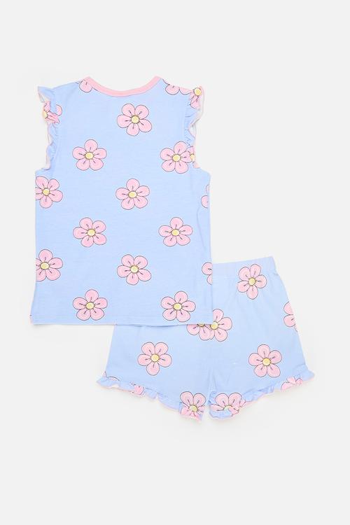 Stacey short sleeve flutter pyjama set - dawn blue/flowers
