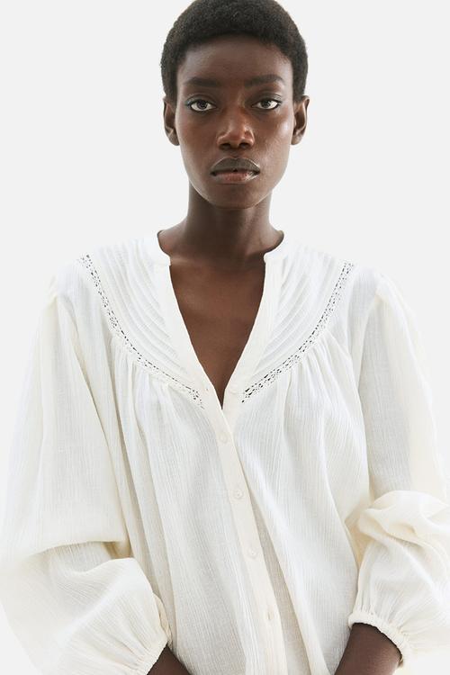 Crinkled linen-blend blouse - cream