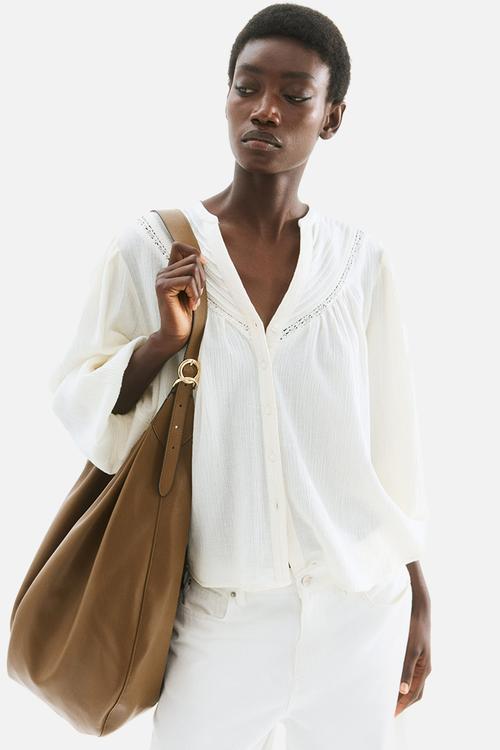 Crinkled linen-blend blouse - cream