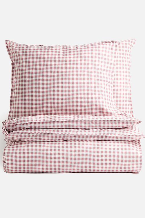 Patterned double/king size duvet cover set - dark dusty pink/gingham