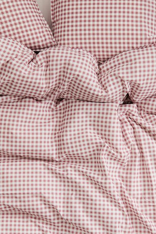 Patterned double/king size duvet cover set - dark dusty pink/gingham