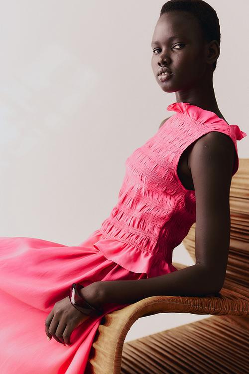 Smocked top - bright pink