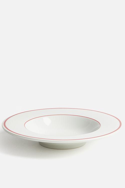 Porcelain deep plate - white/red