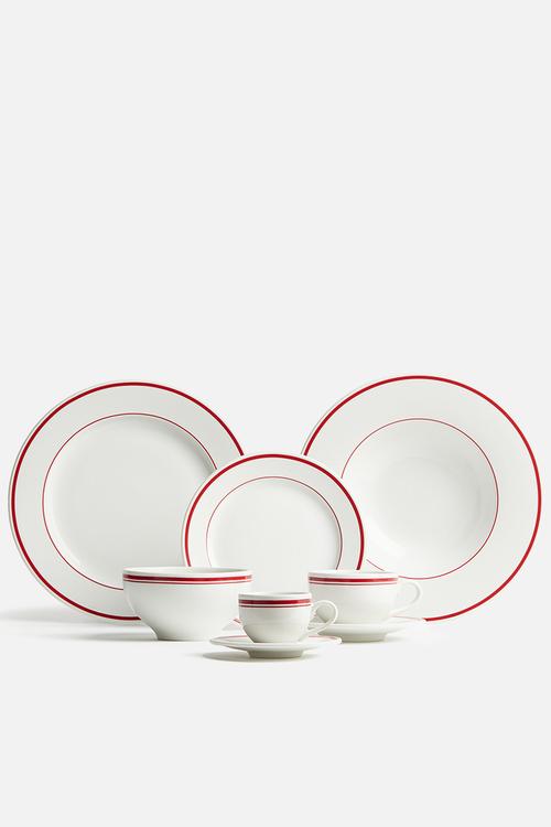 Porcelain deep plate - white/red