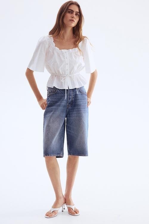 Frill-trimmed cotton blouse - white