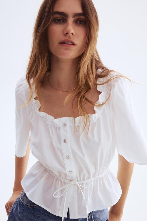Frill-trimmed cotton blouse - white