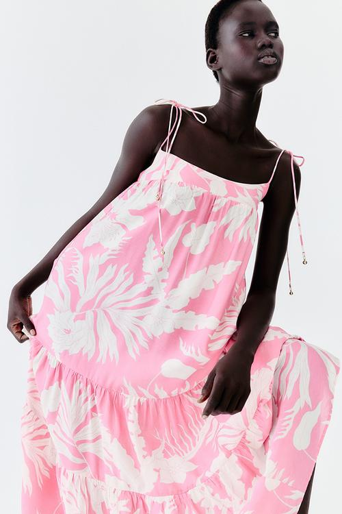 Tie-strap maxi dress - pink patterned