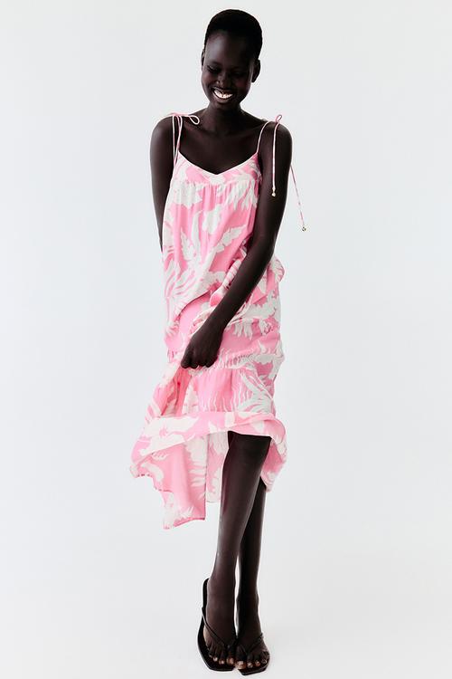 Tie-strap maxi dress - pink patterned