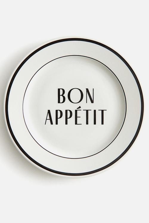 Porcelain mid plate - white/bon appétit 