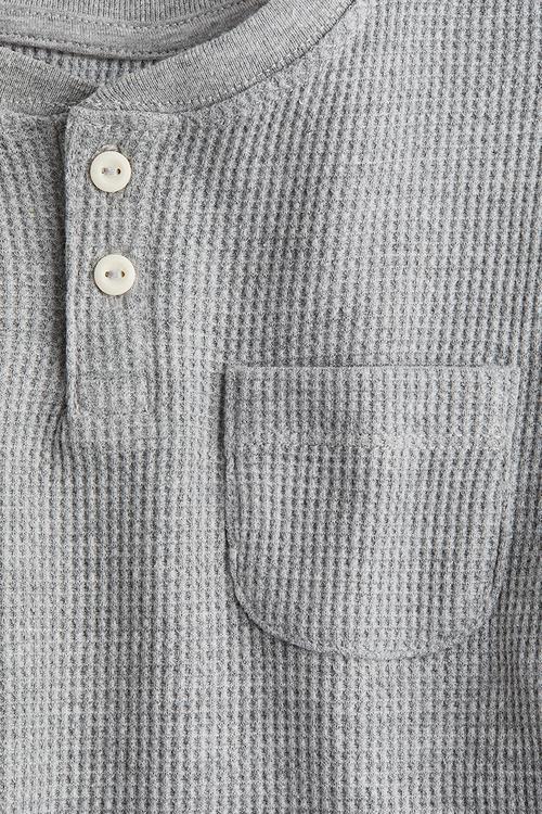 Waffled henley top - grey