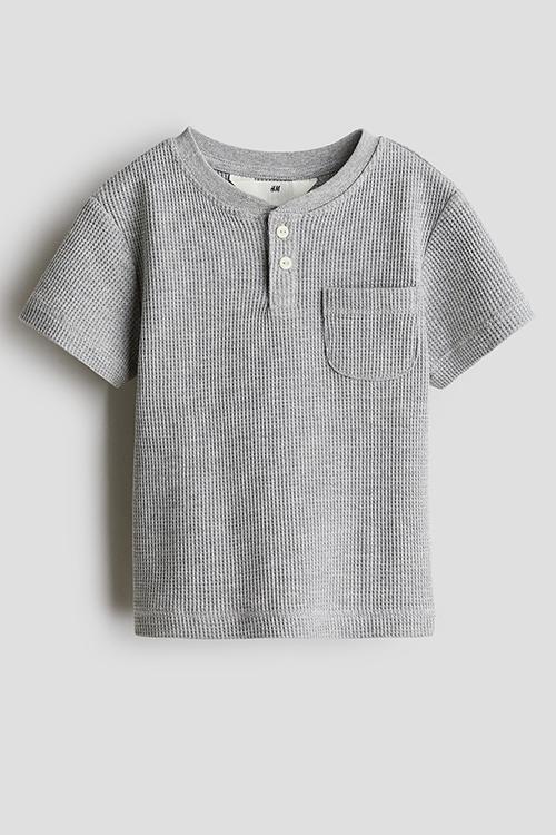 Waffled henley top - grey