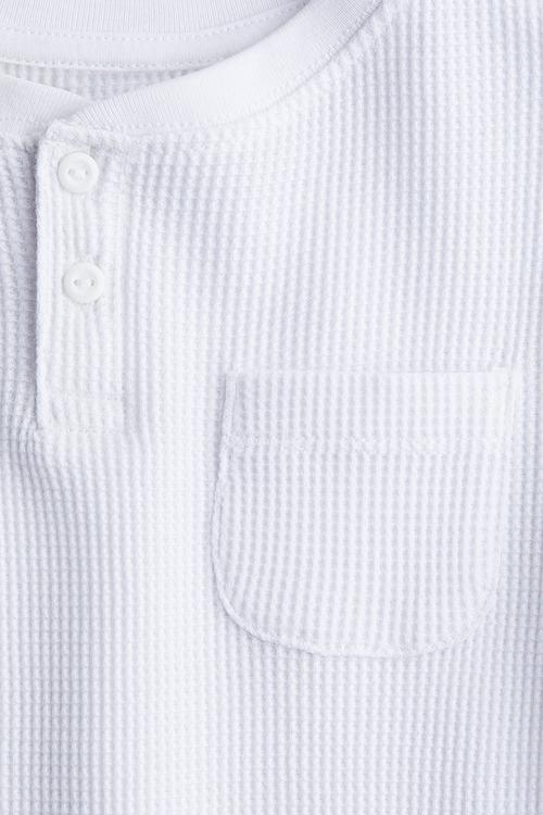 Waffled henley top - white
