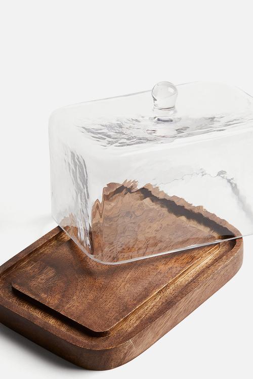 Glass-cover butter dish - brown