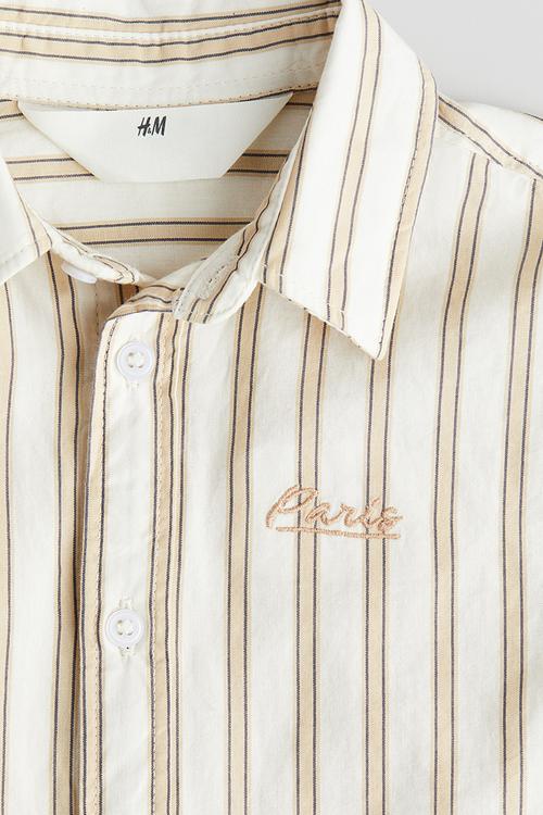 Cotton poplin shirt - cream striped