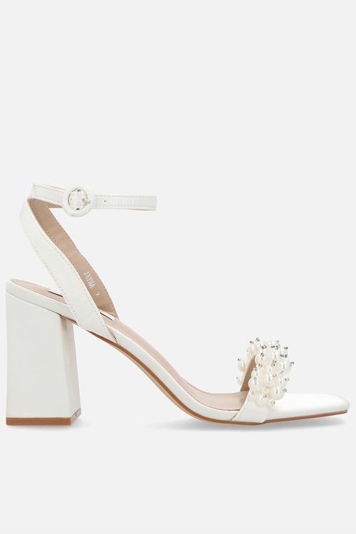 Jayna block ankle strap heel - ivory satin