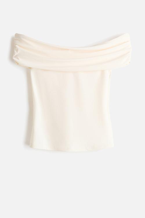 Draped off-the-shoulder top - cream