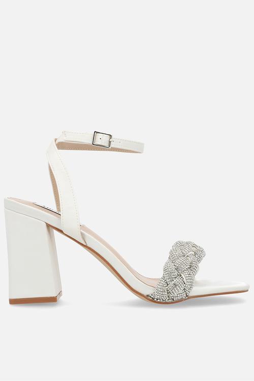 Ada block ankle strap heel - ivory satin