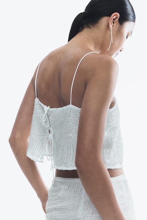Embellished cropped top - white