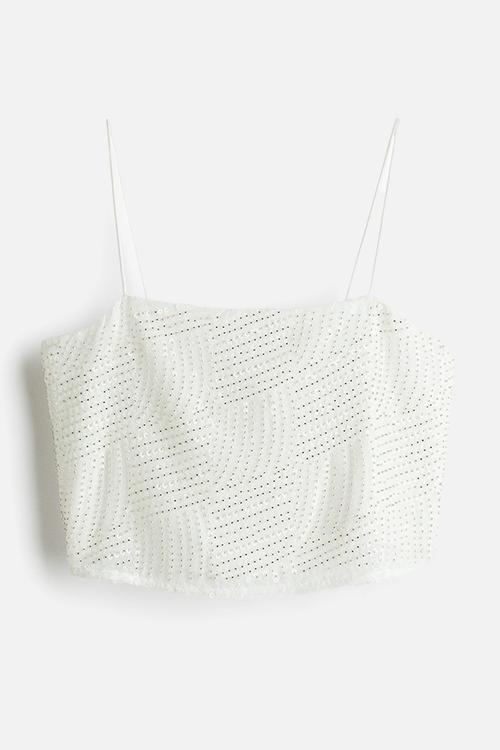 Embellished cropped top - white