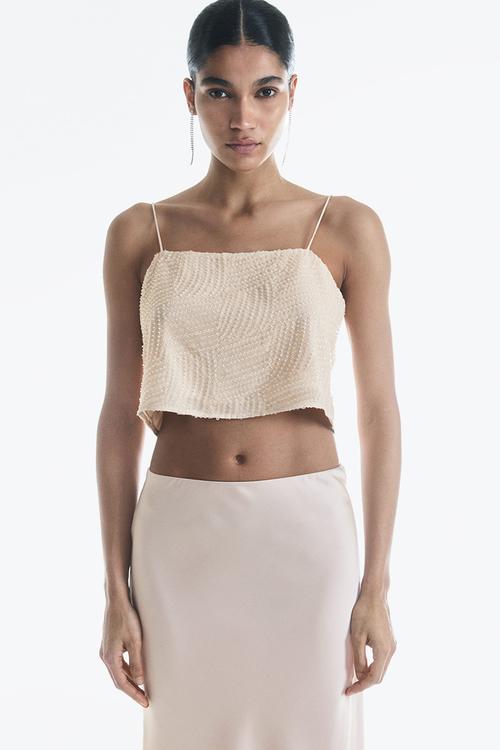 Embellished cropped top - light beige