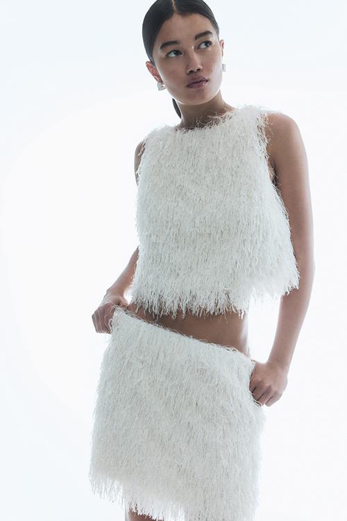 Fringed mini skirt - cream