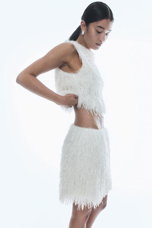 Fringed mini skirt - cream