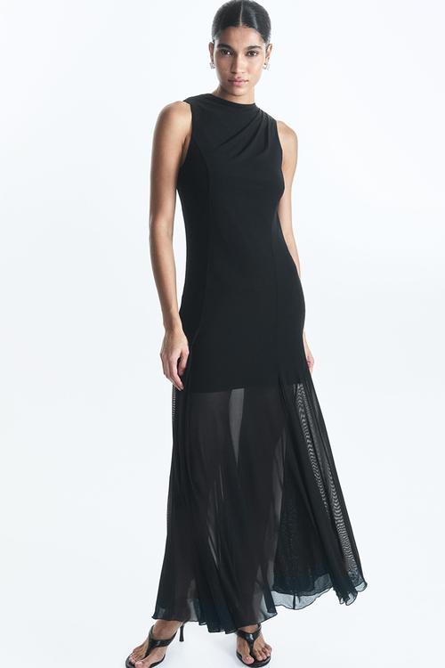 Flared mesh dress - black