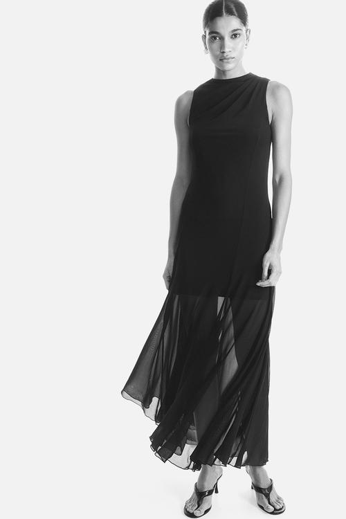 Flared mesh dress - black
