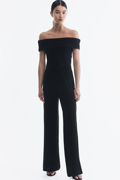 Draped off-the-shoulder top - black