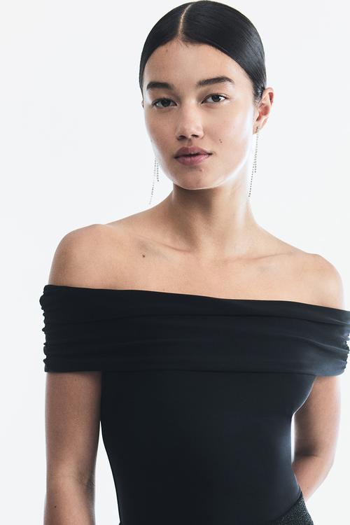 Draped off-the-shoulder top - black
