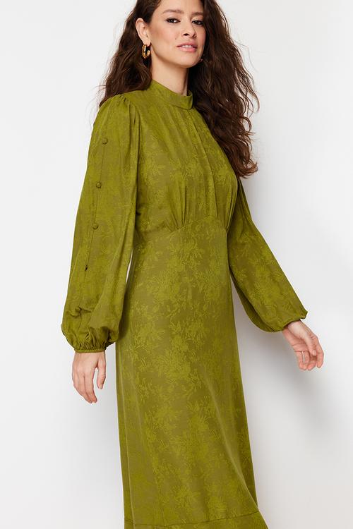 Maxi A line High Neck Woven Dress - Khaki
