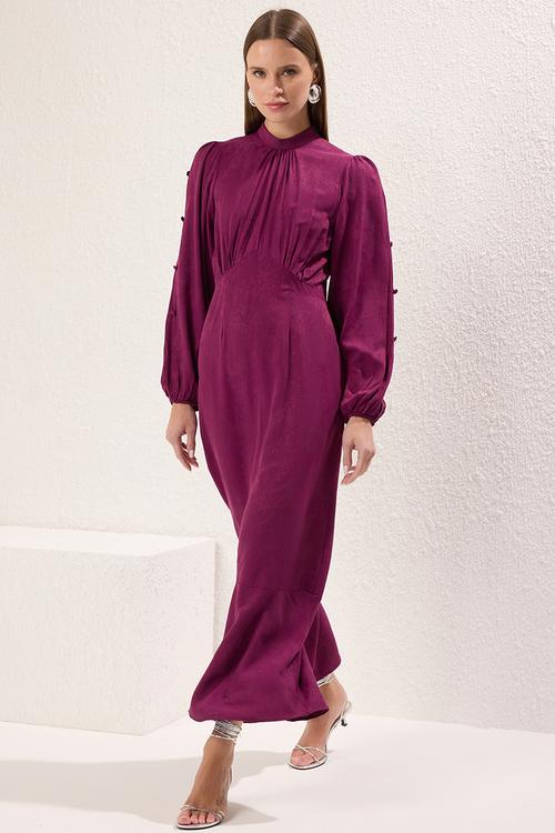 Maxi A line High Neck Woven Dress - Dark Purple