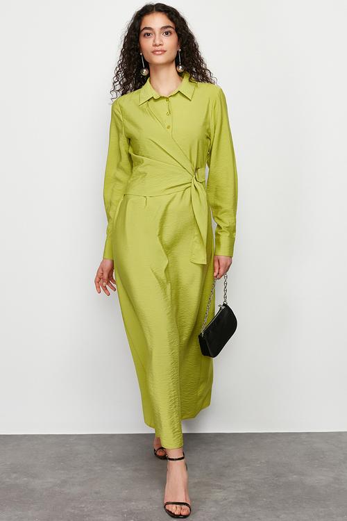 Maxi Woven Waist Tie Dress - Green