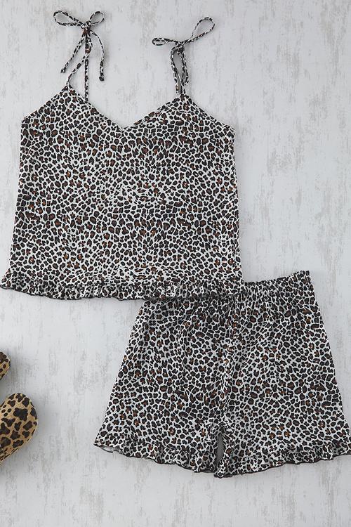Plus size leopard print pajamas set - black