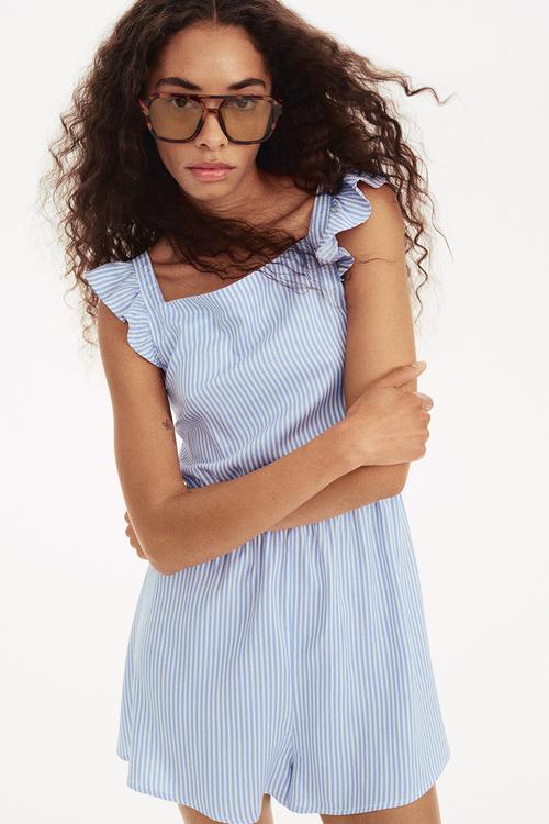 Tie-back playsuit - light blue striped