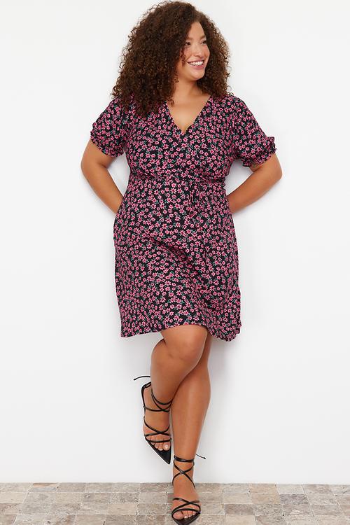 Plus size a-cut bell flower dress - multi
