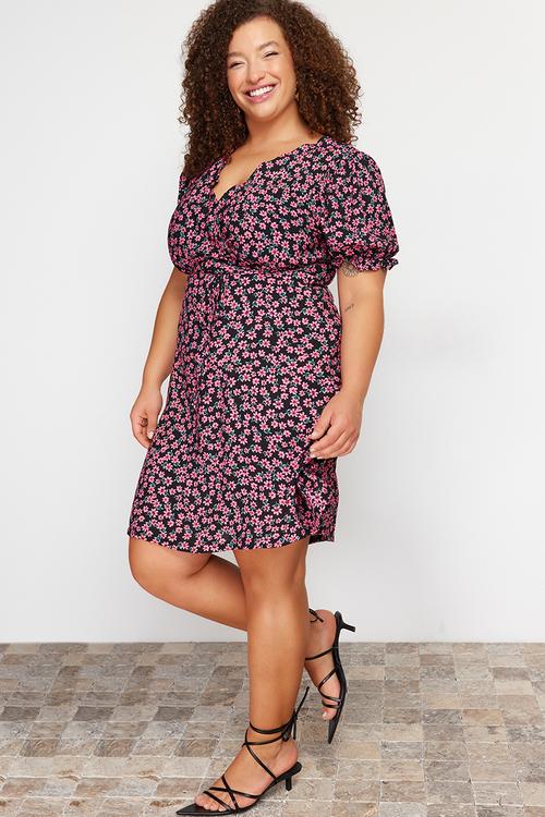 Plus size a-cut bell flower dress - multi