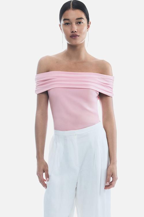Draped off-the-shoulder top - light pink