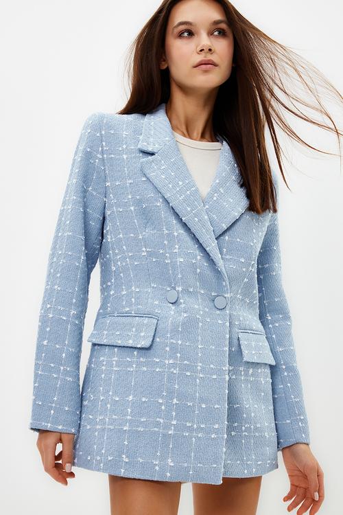 Regular Woven Blazer Jacket with Lining Details - Light Blue