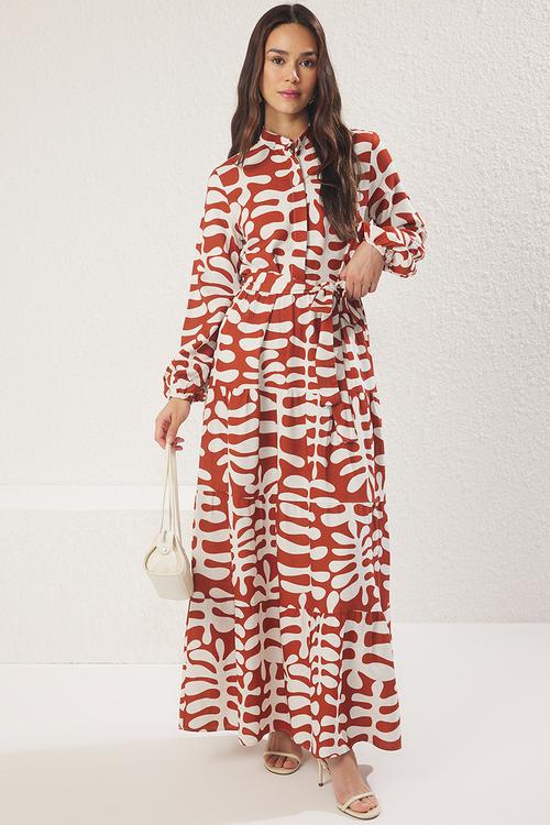 Maxi Woven Printed Dress - Brown