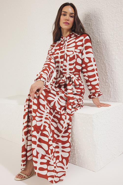 Maxi Woven Printed Dress - Brown